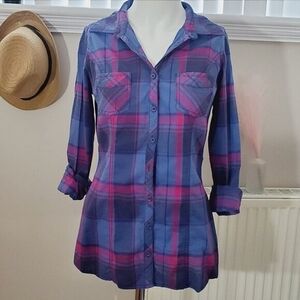 Vintage 2000's Garage Plaid Purple/Blue Cotton Long Sleeved Shirt